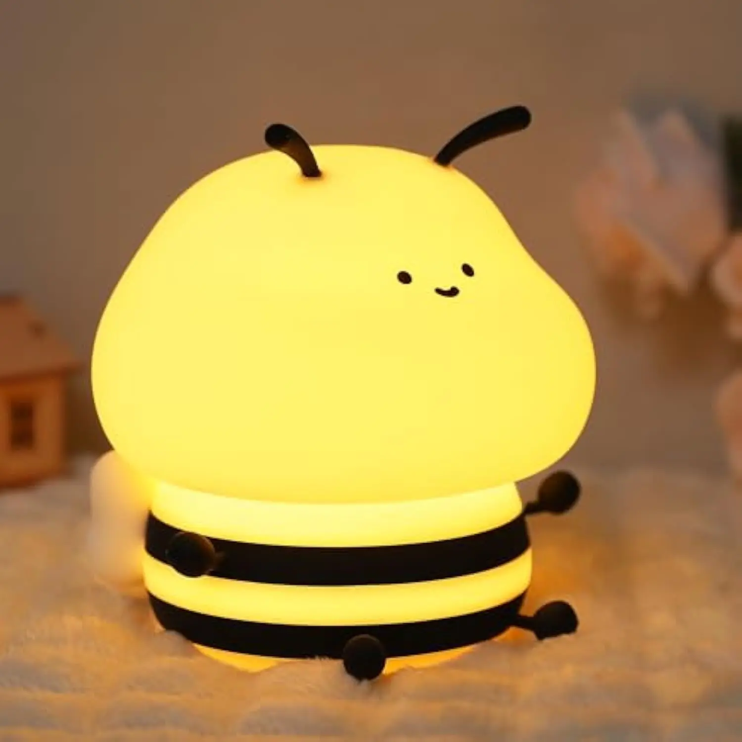 Cute Bee Night Light for Kids, Silicone LED Bedside Lamp, 7 Color Dimmable Tap Control, Rechargeable Nursery Night Light, Perfect Birthday, Valentine’s & Christmas Gift