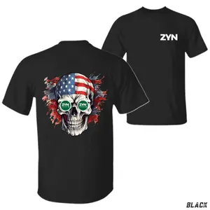 ZYN Patriotic Skull Graphic T-Shirt Unisex Fit Up to 5XL Classic Cotton Tee with Bold Back Print & American Flag Design