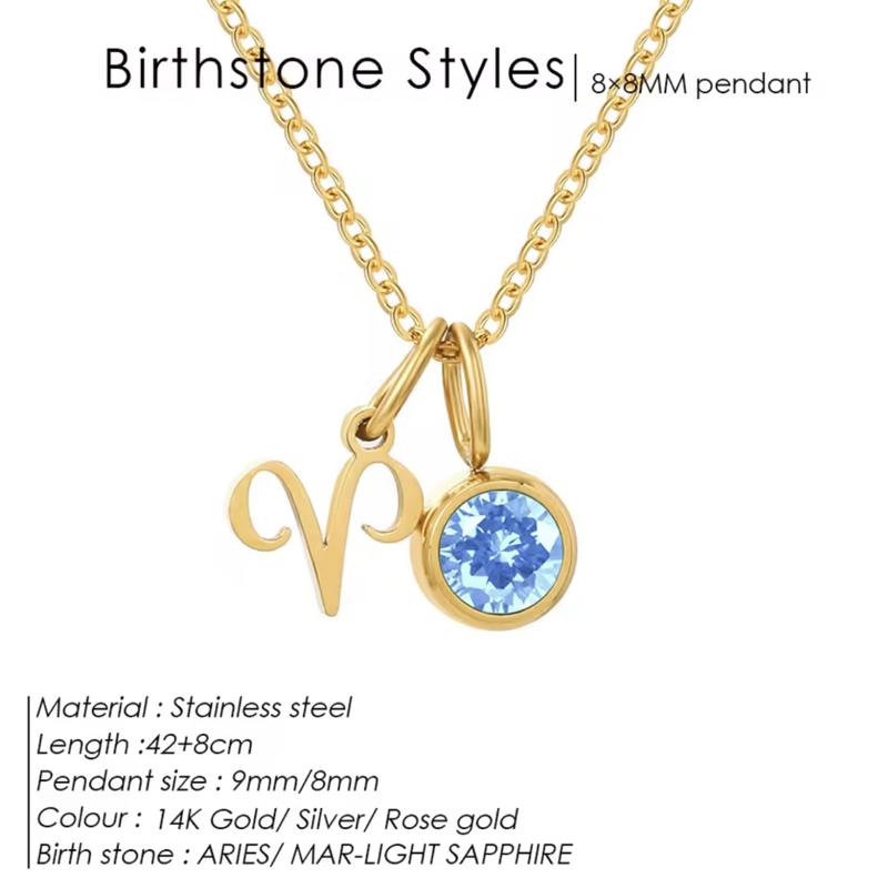 Zodiac Birthstone Necklace | Dainty Crystal Birthstone Necklace | Gold Stainless Steel | Gemstone Jewelry | Hypoallergenic Jewelry | Natural Crystals