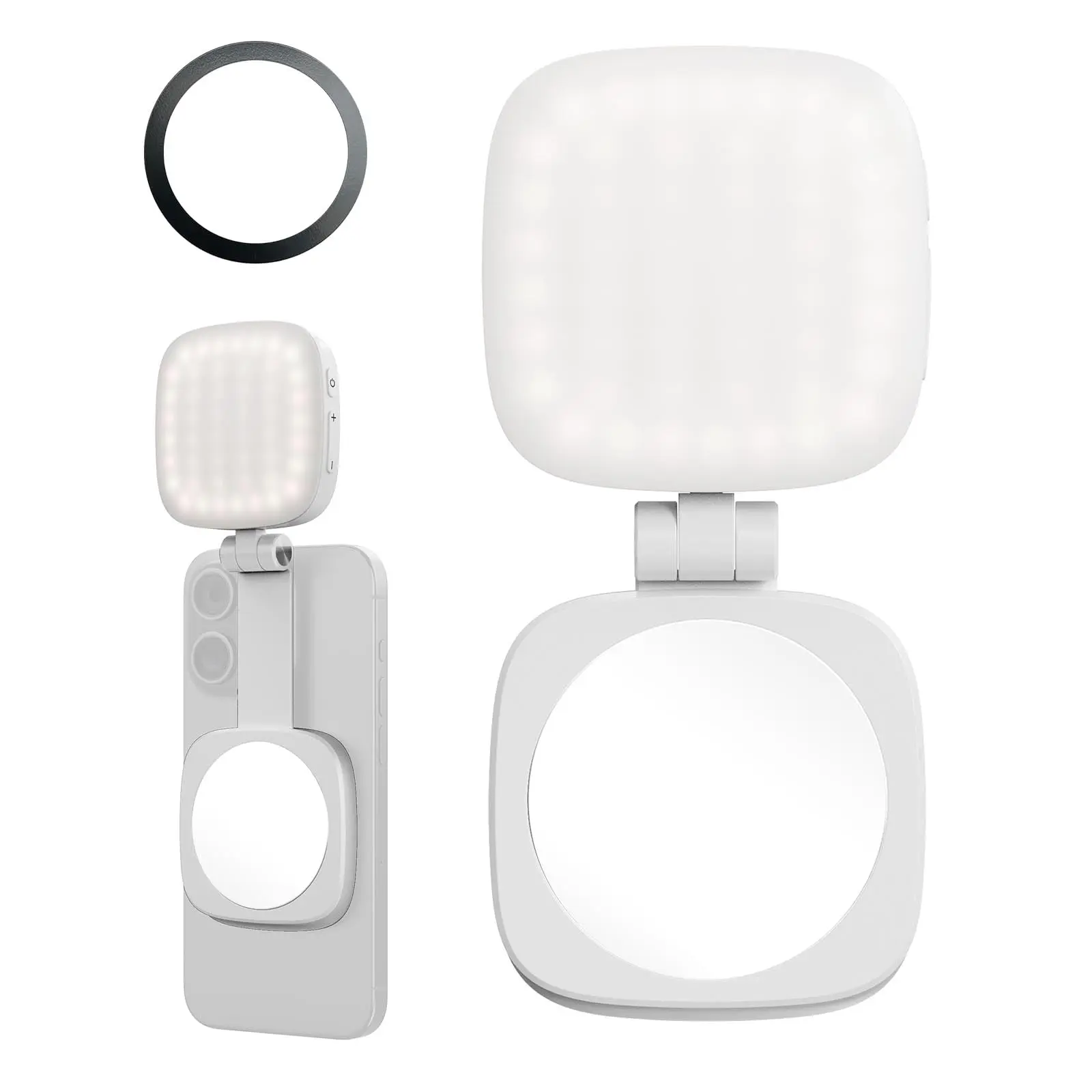 Magnetic Mini LED Ring Flash for Phone - ABS Plastic, 5 Adjustable Light Modes, 360° Spin, USB-C Rechargeable, Fits iPhone 12-17 & Android, Ideal for Content Creators (iPhone/Android Mobile Flash Accessory)