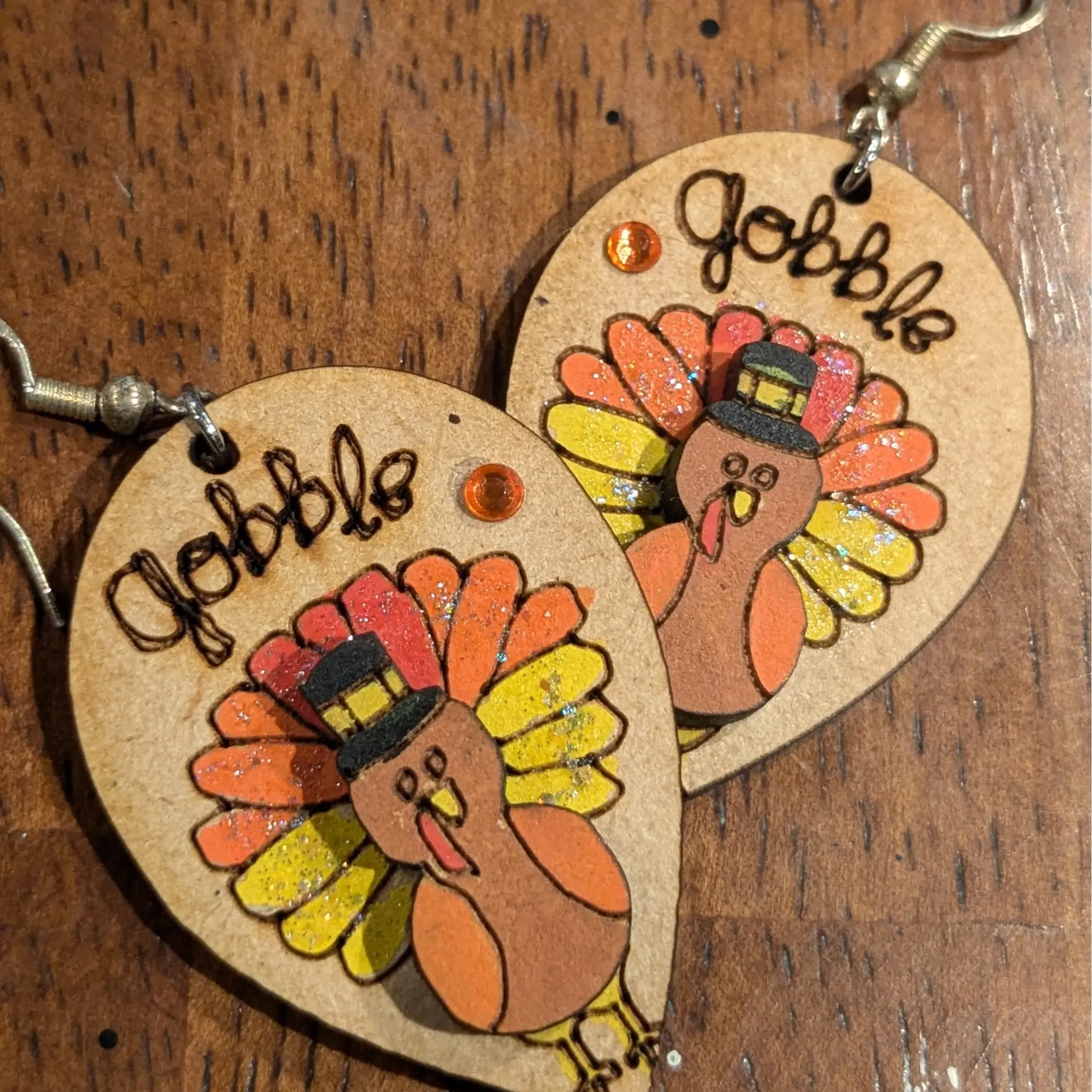 Turkey Earrings for Thanksgiving.  Hand crafted and laser cut out of lightweight MDF. You will barely feel them on your ears. Fun colors to celebrate the holiday. These will be your new favorites!