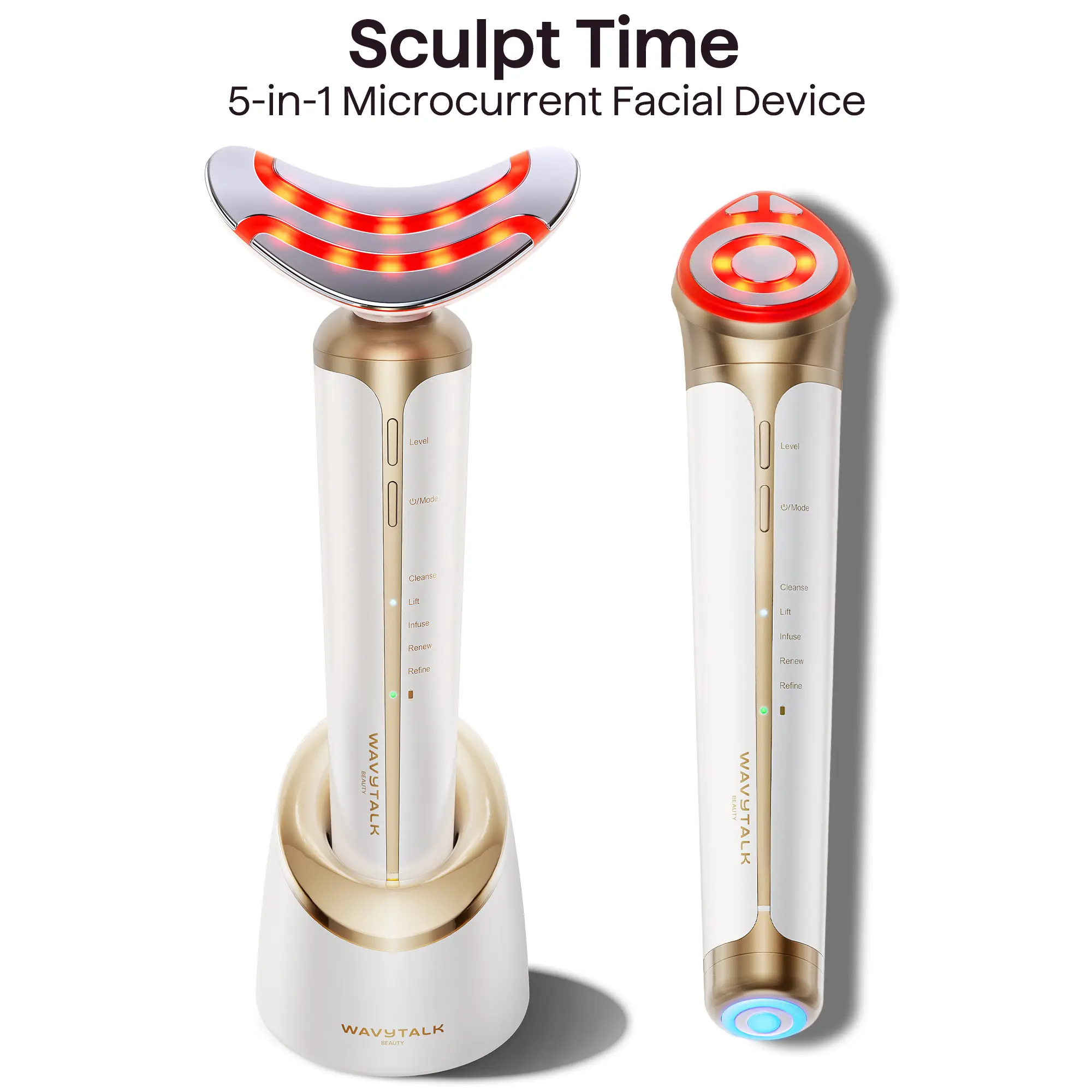 Wavytalk Sculpt Time Microcurrent Facial Device, Red Light Therapy for Face FDA-Cleared Instant Lift, Sculpt & Depuff in 5Mins,5 Modes Face/Neck/Body Massager, Glow, Pores, Contour & Smooth Fine Lines