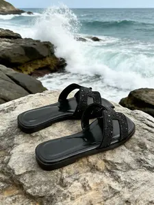 Women's Summer Fashion Sandals, 333-1 Diamond Design, Flat Sole, Textile Upper, Rubber Sole, Ideal for Beach & Travel