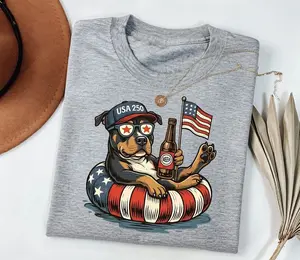 [Flash Sale Up To 50%] USA 250 Dog T-Shirt – Funny Patriotic Puppy Beer Pool Float Graphic, 4th of July Shirt, Independence Day Gift for Dog Lovers