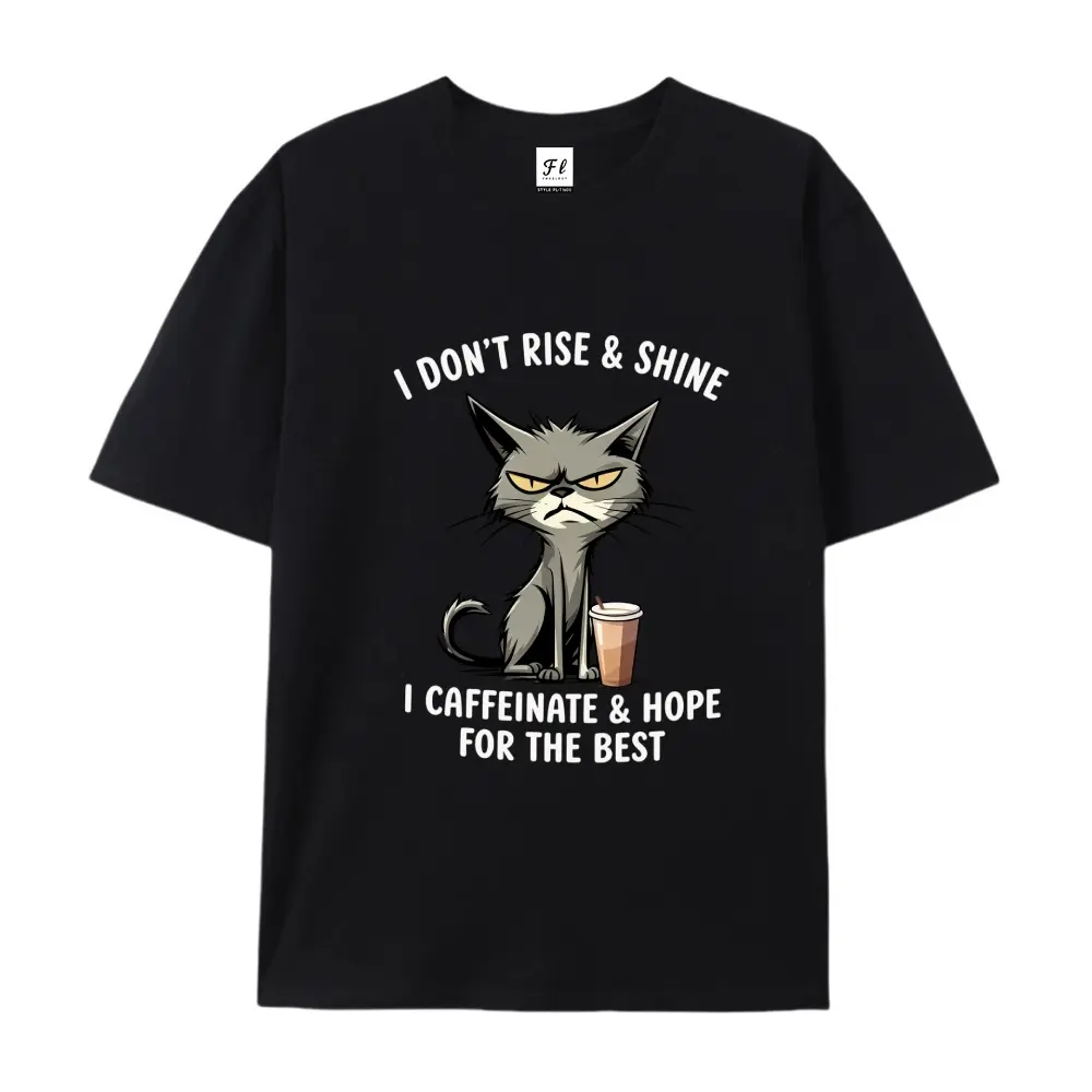 Women's Plus Size Short Sleeve T-Shirt with Cynical Cat Coffee Print - Round Neck Casual Blouse Top, Breathable Suitable for Commuting, Vacation & Daily Wear, Machine Washable Vintage Style T-Shirts (XS-5XL) for - Outfits