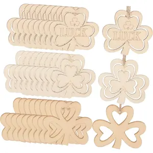 30pcs St. Patrick's Day Country Style Wooden clover cutout decorations, DIY clover pendants for parties, creative projects and themed celebration items, blank chips