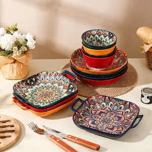 Christmas & Thanksgiving Serving Set with Bowl, Round Plate & Double Ear Plate, Microwave & Dishwasher Safe, Perfect Holiday Gift