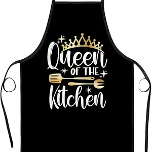 [1pcs Queen of The Kitchen Apron] 1pc Queen of The Kitchen Apron, 100% Polyester Fabric, Adjustable Tie, Letter Print Design, Fashionable Home Kitchen Attire, with Kitchen Accessory for Cooking & Baking
