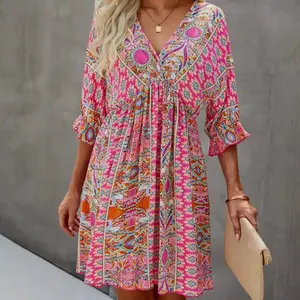 Women'S paisley Printed Dress Flowy & Stylish, Vacation Wear | Boho Chic Style | Printed Dress