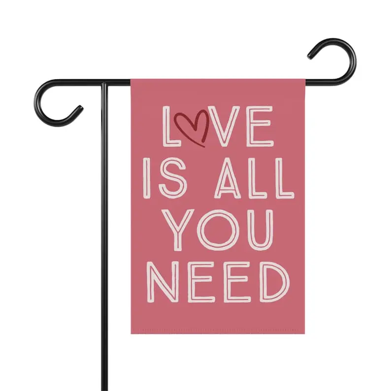 Polyester Heart Motif Pink Garden Flag - Crease Resistant Love Banner, Outdoor Valentines Sign, Garden Decor for Yard & House