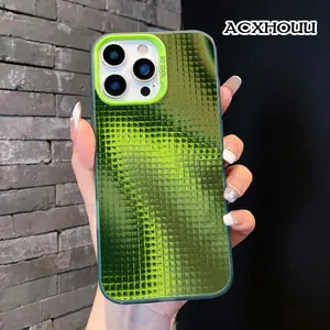 Compatible for iPhone 17 16 E 15 14 16promax 16pro 15pro 13 12 11 Case, Clear Case Neon Green Grid Soft TPU Shockproof Protective Case Stylish Patterns phone case nic junk phone cases