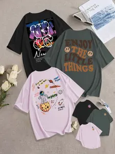 Women's Breathable Casual T-Shirt, Loose-Fit Round Neck Design, Bear Smiley Print, Perfect for Daily Wear, Fashionable Comfortable Top, 3-Pack
