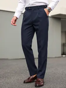 Men's Business Suit Pants, Wrinkle-Resistant, Adjustable Buckle, Fitted Slim Fit, All Seasons, Comfortable Casual Office Wear