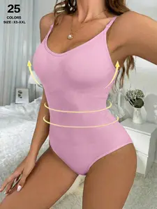 Women's Seamless Shaping Bodysuit, Tummy Control Slimming Thong Body Shaper, Spaghetti Strap, Adjustable Strap, Casual Style, All Seasons, Regular Length, Shapewear, Underwear