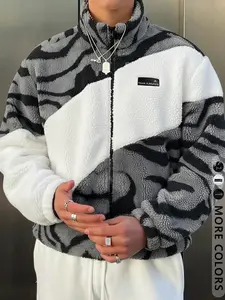 Unisex Y2K Style Gothic Runes Cross Pattern Casual Streetwear Camouflage Colorblock Fall Winter Fleece Warm Fitted Long Sleeve Zippered Casual Fashionable Jacket Coat, High Street Culture Gift