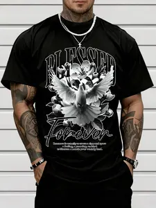 Men's High-Definition Pigeon Print Short Sleeve T-Shirt, Fashion Casual Round Neck Top, Street Style, Comfortable Fabric, Daily Wear