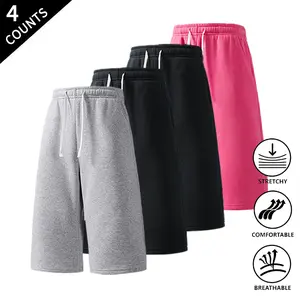 4-Pack Men’s Athletic Solid Capri Pants – Training/Gym, Summer Cropped Pants
