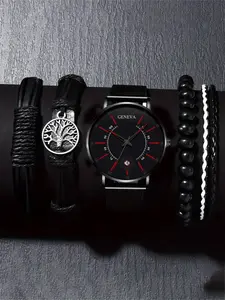 5-piece personalized dial quartz fashionable casual temperament business steel strip men's watch versatile watch Analog Quartz Watch