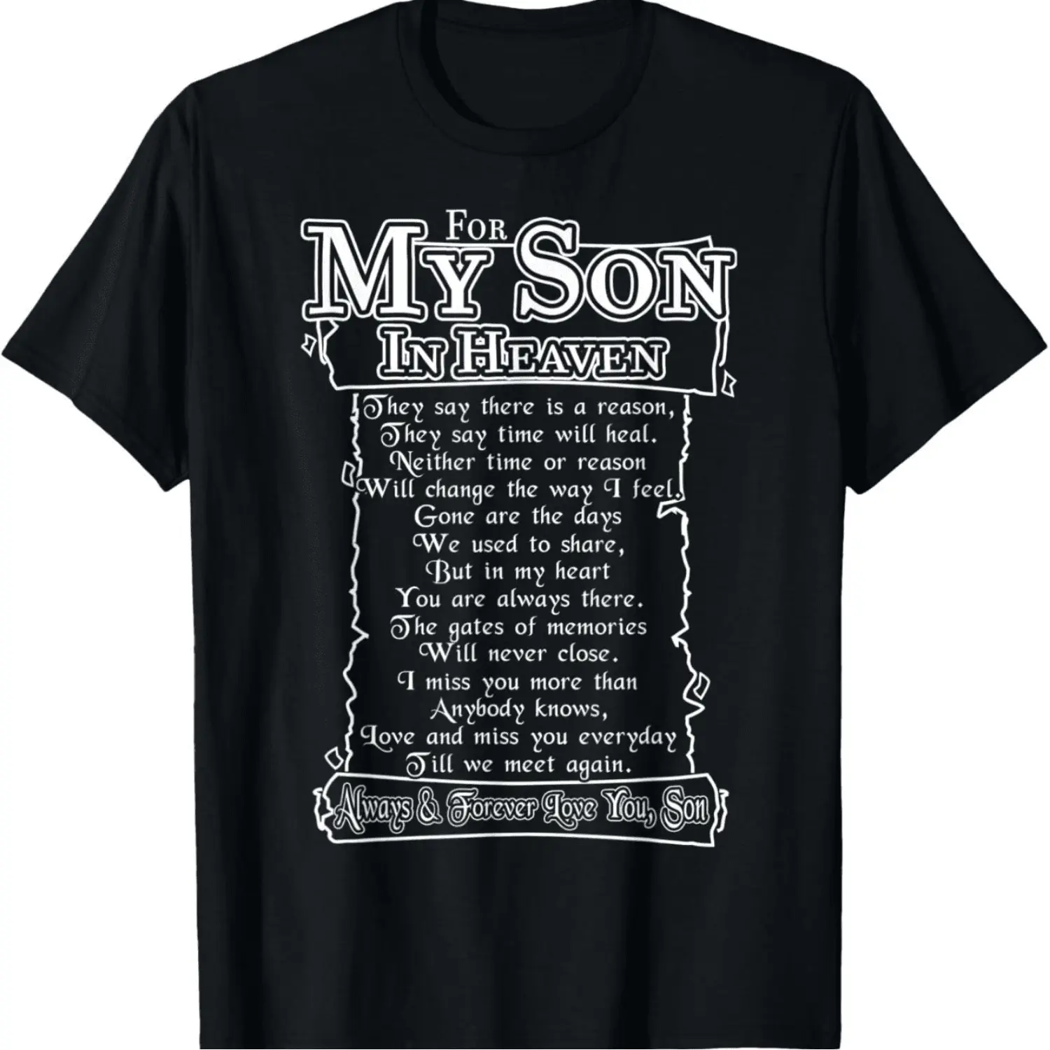 100% Cotton Memorial T-Shirt For Beloved Son In Heaven Featuring A Heartfelt Poem