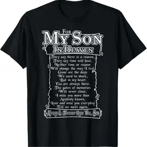 100% Cotton Memorial T-Shirt For Beloved Son In Heaven Featuring A Heartfelt Poem