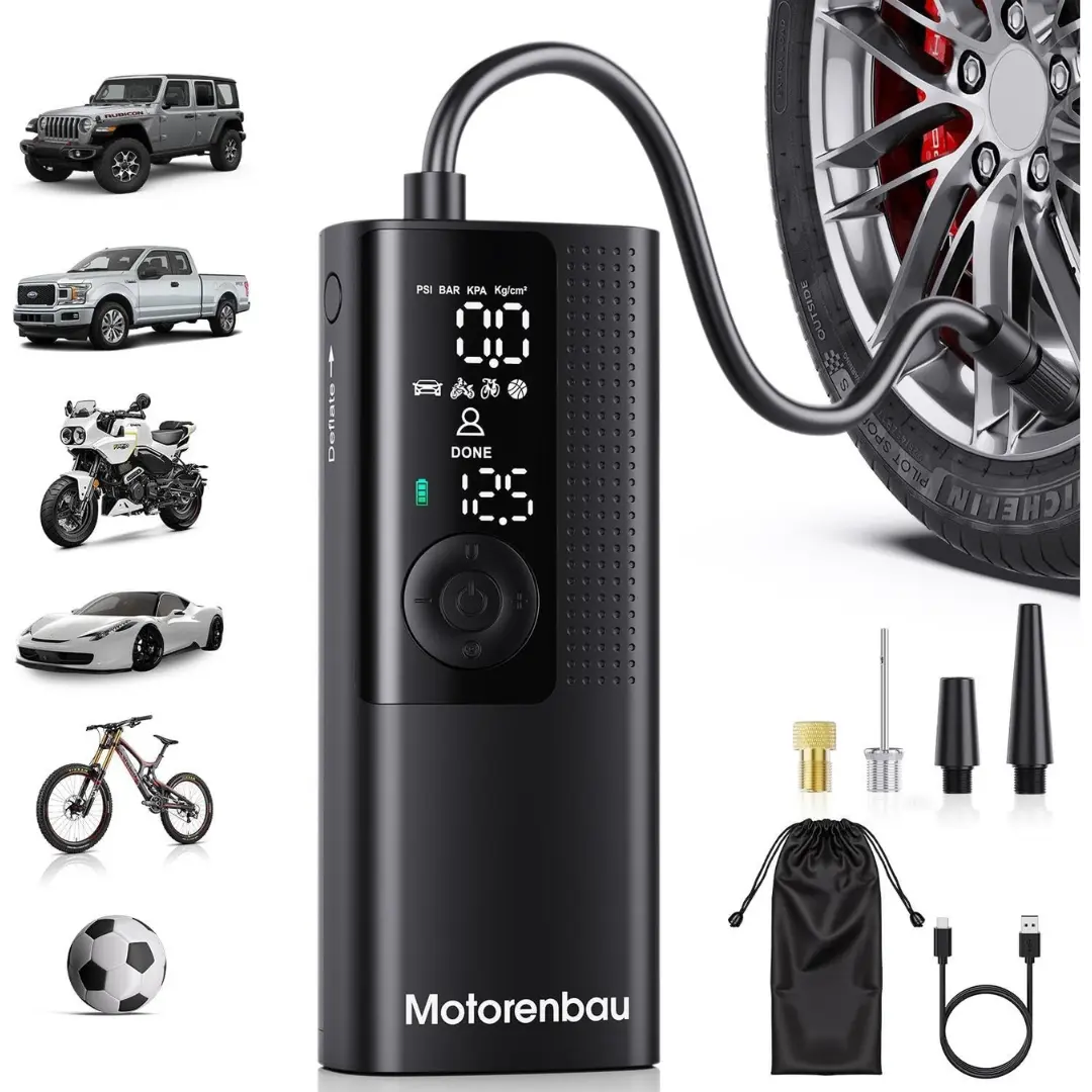 120PSI Cordless Tire Inflator,Portable Air Compressor with Digital Pressure Gauge,Fast Type-C Charging,LED Light & Auto Shut-Off for Cars,SUVs,Motorcycles,Bikes & Balls