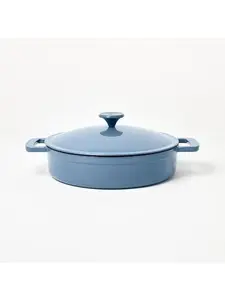Figmint Enamel Cast Iron Braiser 500 Degree F 3.5QT Blue Dutch Oven