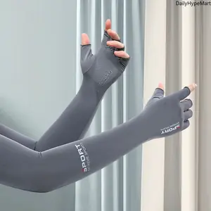 Arm Compression Sleeves - Anti-UV Ice Silk, Advanced Cooling Tech, Moisture-Wicking, Anti-Slip, Breathable Sun Protection for Cycling, Running (55cm, Blue/Gray/Black)