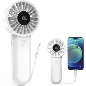 Handheld Fan Rechargeable, Built-in Type-C , 5-Speed Personal Fan with LED Display, Max 12H Runtime, Portable Fans for Travel Outdoor Cruise Makeup, Gifts for Women Stylish Girl (White)