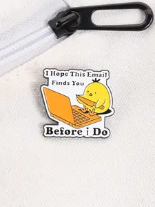 Work Email Anxiety Cartoon Pin Funny Office Humor Style with Cute Chick Typing on Laptop and I Hope This Email Finds You Before I Do Quote Enamel Brooch for Backpack Jacket Decoration Gift for Coworkers Office Workers Fashion Accessory