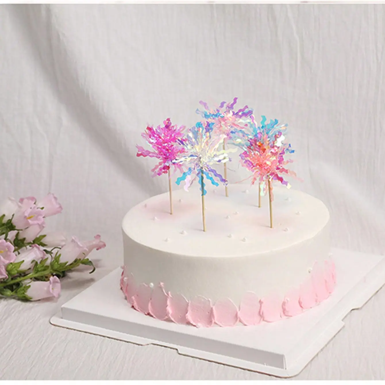 10pcs Shimmering Cake Toppers, Birthday Party Decorations, Wedding Table Centerpieces, Cupcake Inserts, Baking Tools, Cake Edging