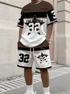 Men's Casual Round Neck T-Shirt Shorts Set, Menswear, Star Print Knit Fabric, Soft Breathable, Perfect Summer Gift, Outdoor Comfort
