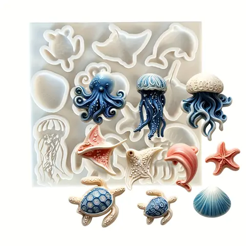 Marine Theme Food-Safe Silicone Bakeware Set - Kitchen Baking Tool, Handicraft Silicone Molds for Crafts, Sea Creature Fish Shaped Chocolate & Sweet Moulds