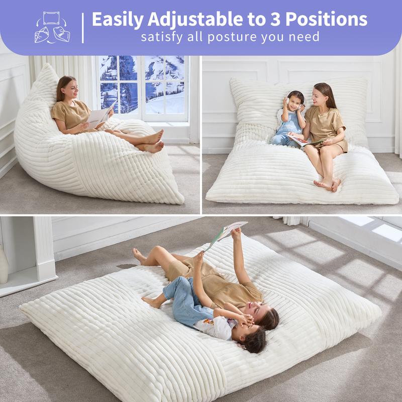 【Hobestluk】3 in 1 Giant Bean Bag Chairs Convertible Bean Bag Floor Cushion with Machine Washable Cover, Beanbag Chairs for Adult - 56"D x 76"W x 7"H