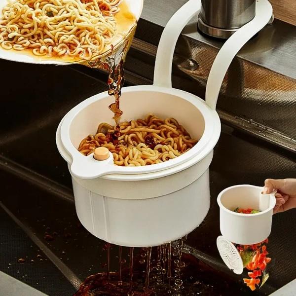 WT-Automatic Dumping Sink Strainer Basket, Multifunctional One -Touch Push-Type Kitchen Sink Faucet Hanging Drain Basket and Strainer - Separate Filter - Vegetable & Fruit Washing Drain (White)