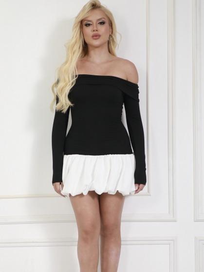 Off Shoulder Top Bubble Skirt Baby Doll Dress Women's Dress Casual Wear