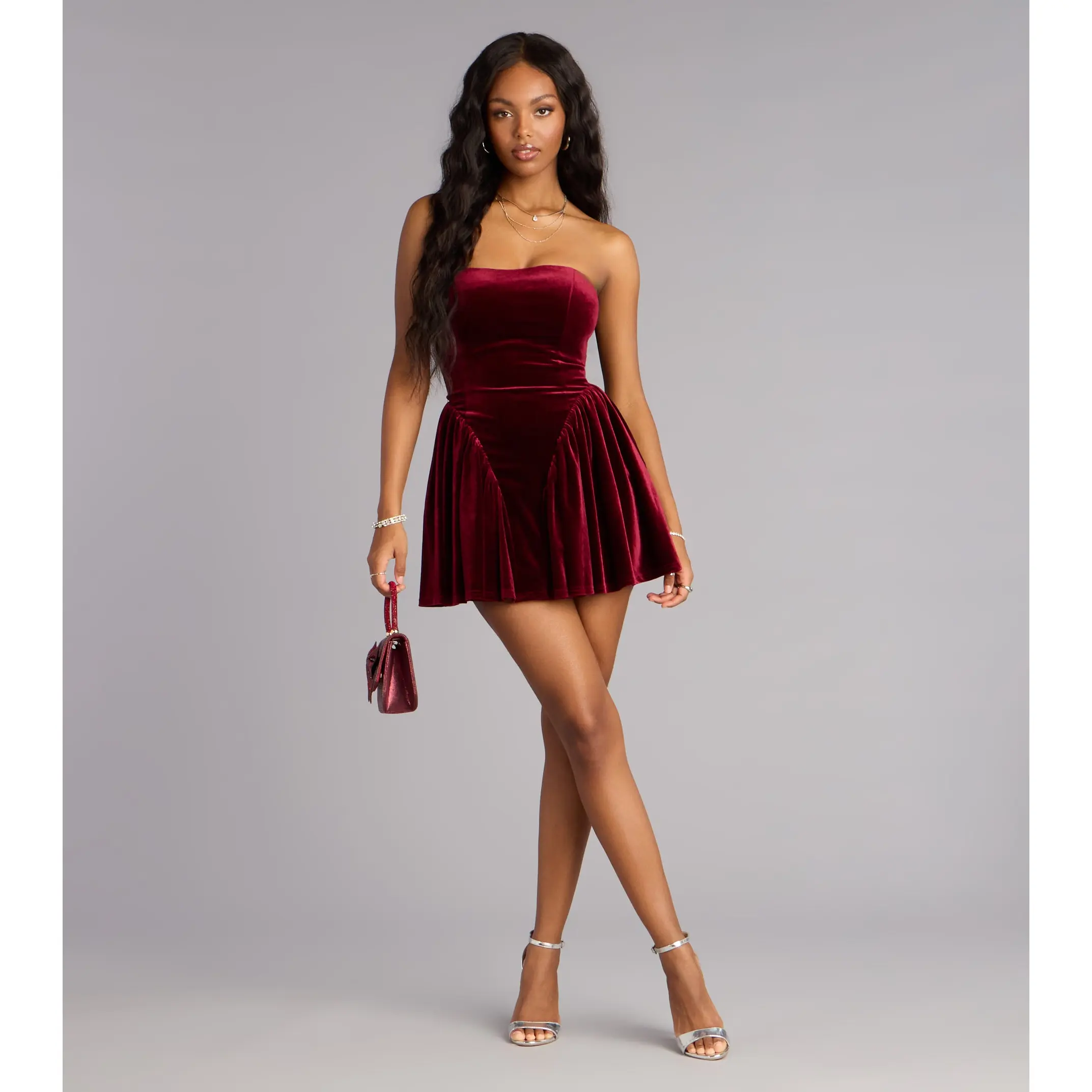 velvet skater dress Black boohoo Plus Velvet Sequin Long Sleeve Skater Dress