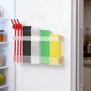 Height-adjustable, versatile for multiple settings / Transparent / White / Two-tone straw holder for cabinets / Acrylic straw storage box / Wall-mounted storage rack (no drilling required)