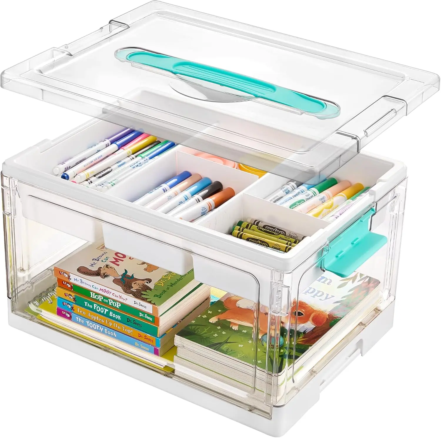 24 QT Clear Craft Organizer with Removable Trays and Dividers, Box for Coloring Books, Modeling Clay, Molds and Art Supplies, 1 Pack