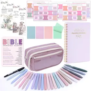 Bible Study Supplies Journaling Kit for Women, Bible Study Kit, 12 Pastel Highlighters and Pens No Bleed, 75 Laminated Tabs, Prayer Journal Pencil Case and More,