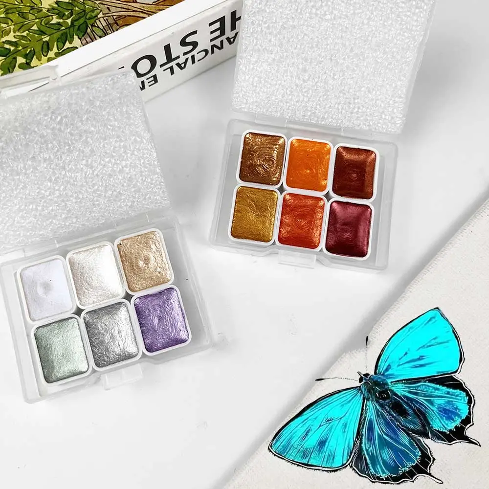 6-Color Iridescent High Pigment Watercolor Paint Set, Art Supplies for Artists and Painting Enthusiasts, Perfect for Professional Artistic Purposes