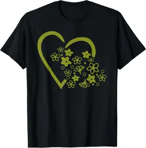 100% Cotton Fashion Garment Daisy Spring Blossom Heart Vintage Pyrex (Green) Funny Creative Graphic Women T-Shirt