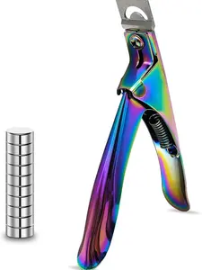 Nail Cutter with Magnet Sizer & Length Measurement,Adjustable Stainless Nail Trimmer for Salon Home Nail Art, Professional Nail Clippers for Precise Manicures (Rainbow)