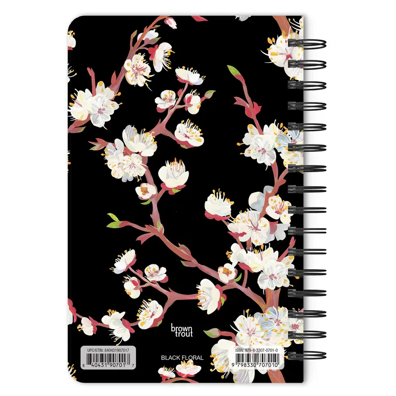 Black Floral | 5.25 x 8.25 Inch Compact Wire Journal | Non-Dated | Foil Stamped Cover | BrownTrout | Planning Stationery Diary 1