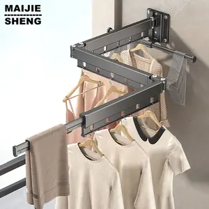 Foldable Wall-Mounted Clothes Drying Rack - Rotating Aluminum Laundry Storage Rack, Drilled/No Drilling Installation, Heart-shaped Hollow Design, Suitable for apartments, Dormitories and Small Spaces, Laundry Room Accessories