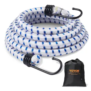 VEVOR 6 Piece Bungee Cords with A3 Steel Hooks, 72 Inch Heavy Duty Bungee Straps, 12 mm Elastic Bungee Ropes Set for Camping, Tarps, Motorcycle, Truck and Tent, White with Blue Stripes