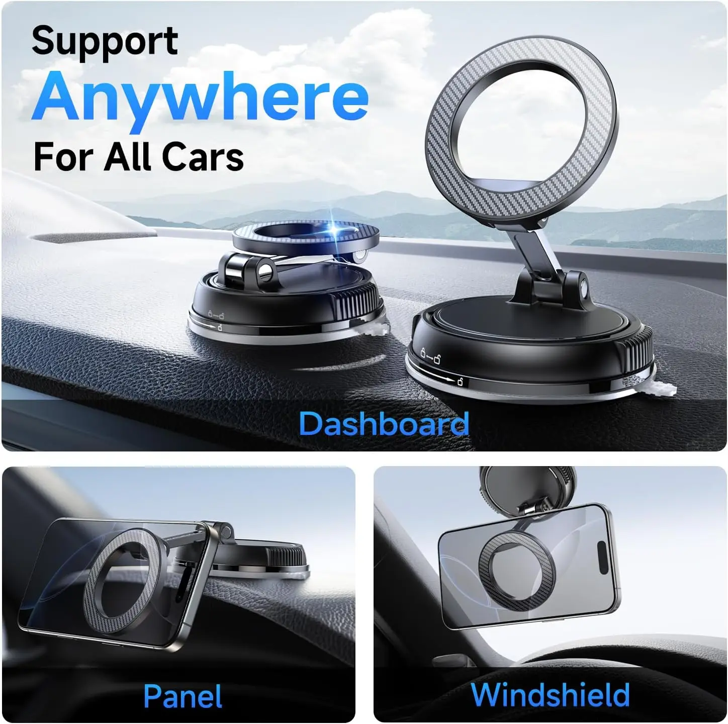 ANDERY Car Phone Holder for Magsafe [78+LBS Max Suction & 2400gf Magnetic] | 360° Adjustable Car Phone Mount, Phone Holders for Your Car for iPhone 17 Pro Max 16 15 14 13 12 Air Plus, Carbon Fiber