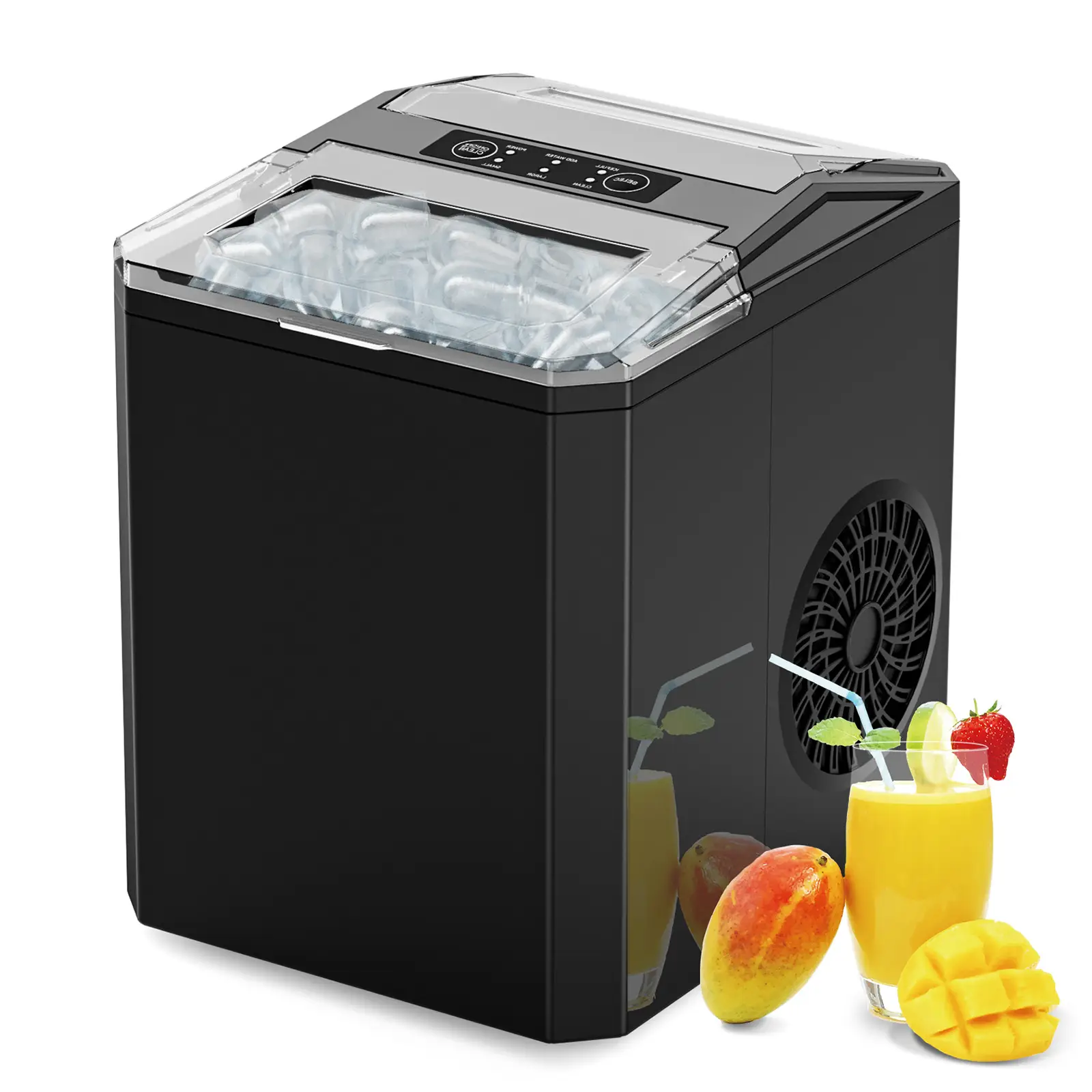Countertop Ice Maker, Portable Ice Machine Self-Cleaning with Scoop, Basket and Handle, 9 Cubes in 6 Mins, 2 Sizes of Bullet Ice