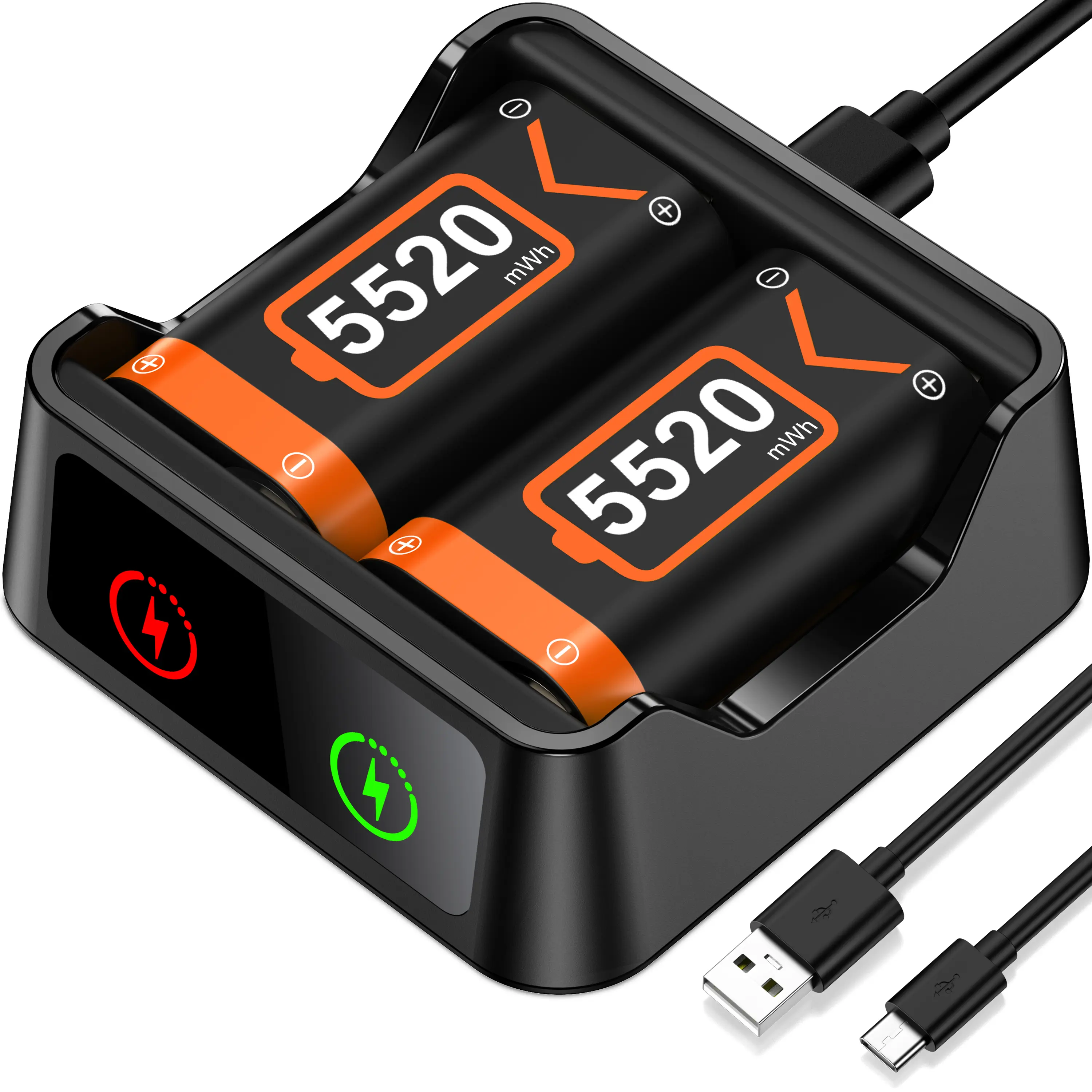 Fast Charging Dock with 2x5520mWh Rechargeable Battery Pack Charger Station for Xbox One and Xbox Series X|S Controllers
