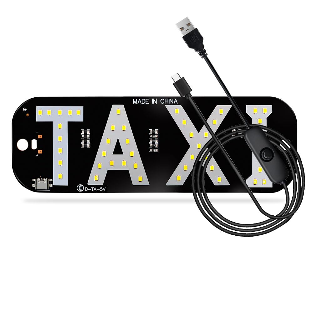 1pcs Taxi Sign Light USB On/Off Button, Bright Taxi LED Sign, Suction Cup Window Placement for Taxi Car (White)