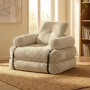 Single corduroy high-density compression sofa bed with cushion, two in one multifunctional sofa bed is perfect for leisure and sleep, ideal for bedrooms and living rooms,